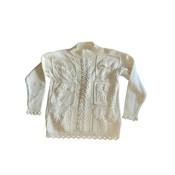 Vintage Rebecca Stone Sweater Fisherman Knit ‎ Crochet Cottagecore Grandmacore M - Picture 1 of 8